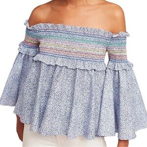Petersyn Davenport Off The Shoulder Rainbow Smocked Top